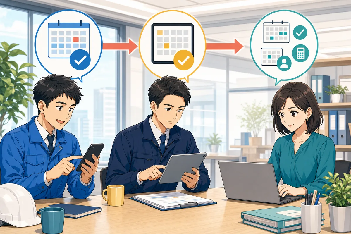 従業員が申請し、管理職が承認し、人事担当者が勤務表と給与連携を確認する一連の運用